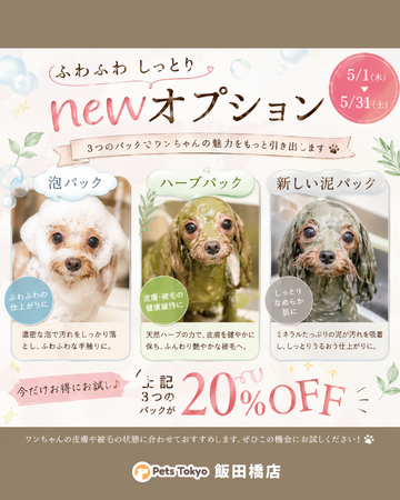 【PetsTokyo 飯田橋店】ふわふわしっとりnewオプションキャンペーンを5月より開催