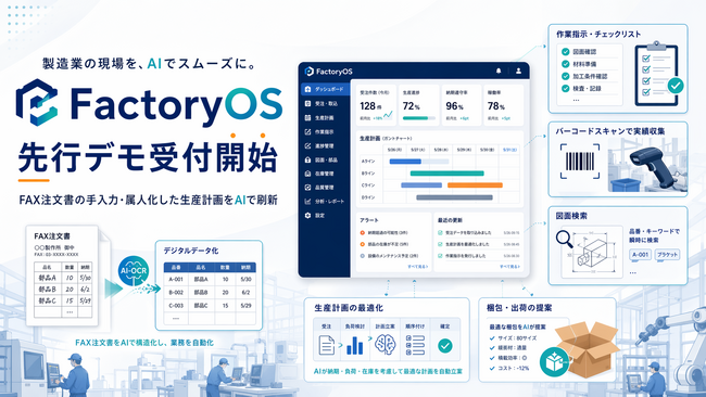 製造業向けAI業務プラットフォーム「FactoryOS」、先行デモ受付を開始 ── FAX注文書の手入力・属人化した生産計画をAIで刷新