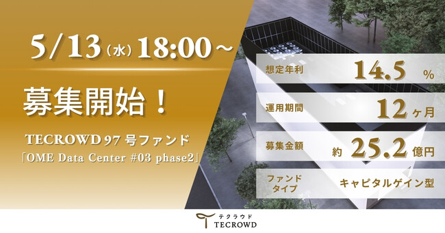 【想定年利14.5%】国内キャピタルゲイン型ファンド「OME Data Center#03 phase2」に投資するTECROWD97号ファンドの募集開始