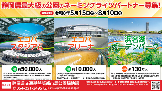 【静岡県】静岡県最大級の公園のネーミングライツパートナーを募集します。