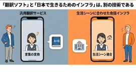 「翻訳ソフト」と「⽇本で⽣きるためのインフラ」は、別の技術である 「翻訳ソフト」と「⽇本で⽣きるためのインフラ」は、別の技術である