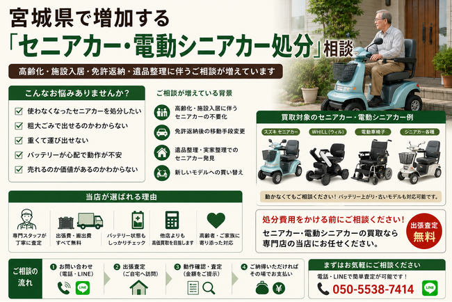 宮城県・仙台市で「セニアカー・電動シニアカー買取強化」を開始 『出張買取はなまる』が共同販売ルート構築で買取体制を拡充