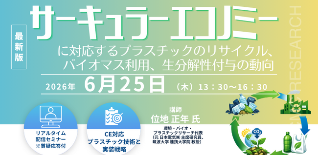 【ライブ配信/ZOOM】「サーキュラーエコノミーに対応するプラスチックのリサイクル、バイオマス利用、生分解性付与の動向」セミナー開催！6月25日（木）主催：(株)シーエムシー・リサーチ