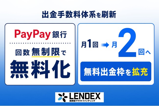 【LENDEX】出金手数料を改善のお知らせ|従来月1回まで無料が、月2回の無料になりました