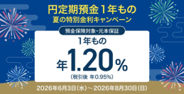 住信SBIネット銀行、「円定期預金１年もの 夏の特別金利キャンペーン」実施のお知らせ