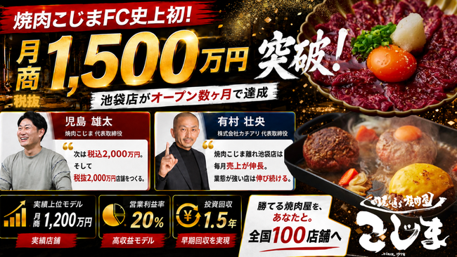 FC史上初。月商1,500万円（税抜）突破店舗が誕生。オープン数ヶ月で達成。次なる目標は税抜2,000万円店舗へ。