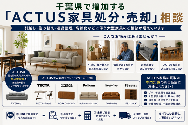 千葉県で「ACTUS（アクタス）家具の買取強化」を開始 『出張買取はなまる』が共同販売ルート構築で高価買取体制を拡充