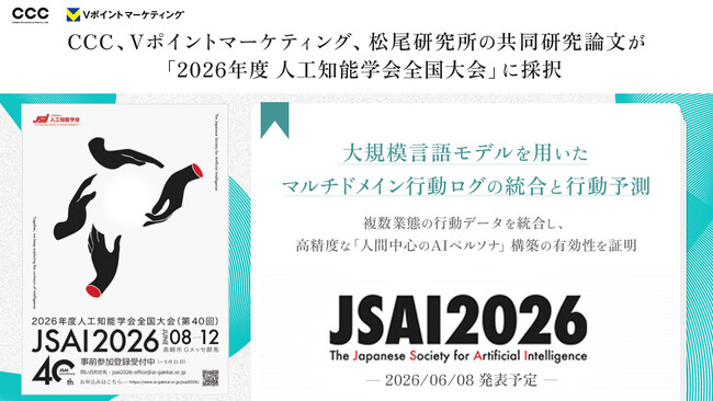 CCC、Vポイントマーケティング、松尾研究所の共同研究論文が「2026年度 人工知能学会全国大会」に採択