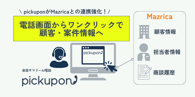 AIクラウドIP電話「pickupon」、顧客管理システム「Mazrica」上の顧客や案件の詳細情報へワンクリックで遷移できる新機能を追加