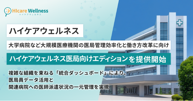 統合型ケアマネジメントシステム「ハイケアウェルネス」、大学病院など大規模医療機関の医局管理効率化と働き方改革に向け、「ハイケアウェルネス 医局向けエディション」を提供開始