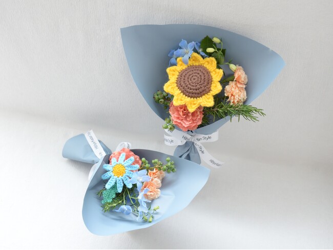 若者の花離れをPBLで解決へ！トレンドの「ニットフラワー」と旬の生花を掛け合わせたハイブリッドブーケを日比谷花壇と東京家政大学が共同開発。