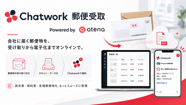 kubell、法人向けクラウド郵便サービス「Chatwork 郵便受取」提供開始