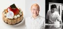 「Mont St. Clair」の「シャルロットほうじ茶セザム」とオーナーシェフ 辻口 博啓氏(中央)、スーシェフの八代 真秀氏 「Mont St. Clair」の「シャルロットほうじ茶セザム」とオーナーシェフ 辻口 博啓氏(中央)、スーシェフの八代 真秀氏