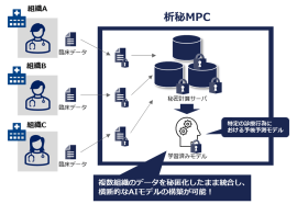<臨床データを用いた横断的なAIモデル学習のイメージ> <臨床データを用いた横断的なAIモデル学習のイメージ>