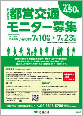 令和８年度「都営交通モニター」を450名募集します