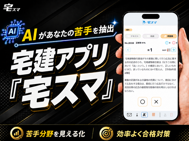 【宅建2026】AIで問題を自動抽出！「今日何を勉強しよう・・・」そんな悩みとはおさらば。宅建アプリ『宅スマ』の新機能！