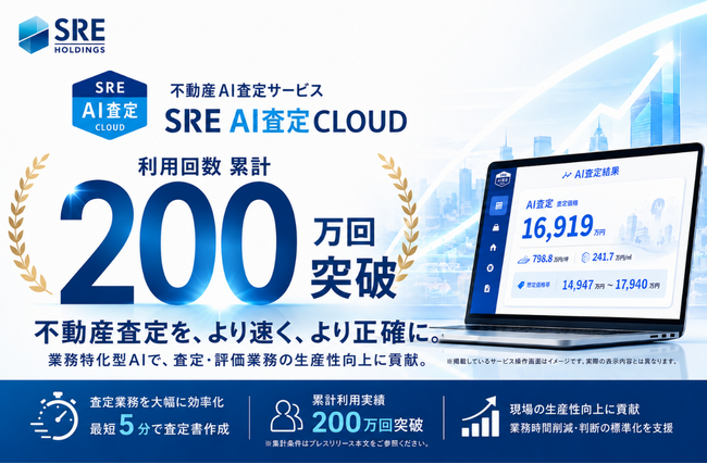 SREホールディングス株式会社が提供する不動産AI査定サービス「SRE AI査定CLOUD」の累計査定回数が200万回を突破