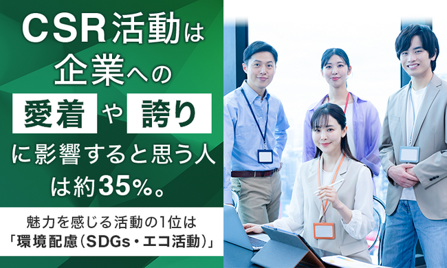 CSR活動は企業への「愛着」や「誇り」に影響すると思う人は約35%。魅力を感じる活動の1位は「環境配慮（SDGs・エコ活動）」
