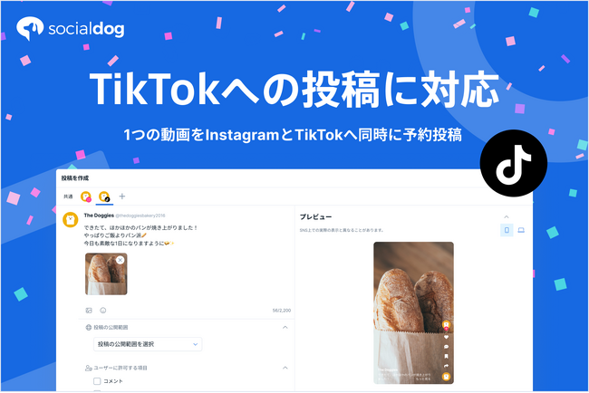 SNS管理ツール「SocialDog」、TikTokへの投稿に対応 ～1つの動画をInstagramとTikTokへ同時に予約投稿～