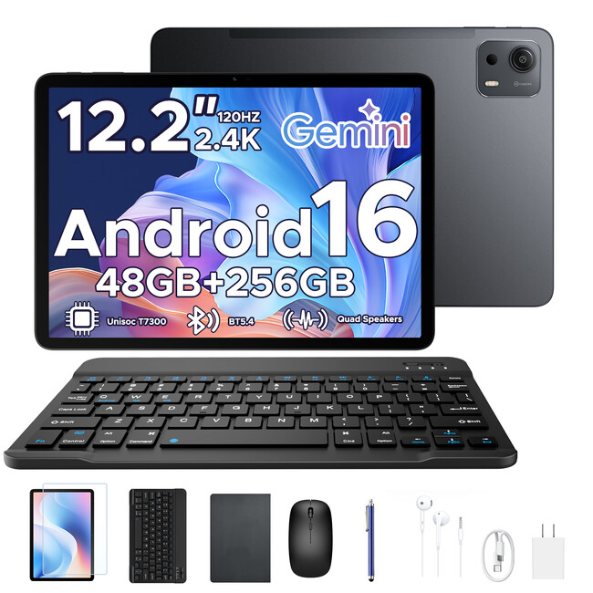 【楽天市場で7月新発売】6部品付属 Androidタブレット「POCKAM P12PLUS」がUNISOC T7300搭載、12インチ 超大12000mAhバッテリー搭載！発売記念50％で27950円