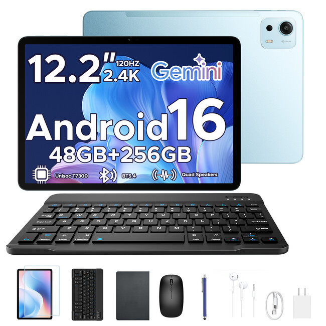 【楽天お買い物マラソン 45%OFF＋5倍P】Android16×Gemini AI【POCKAM P12PLUS】12.2インチ大画面 タブレット、T7300、12000mAh 実質27900円