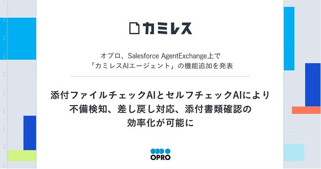 オプロ、Salesforce AgentExchange上で「カミレスAIエージェント」の機能追加を発表