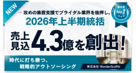 【2026年上半期総括】“攻めのプッシュ型アプローチ”を代行する「集客屋」、結婚式場向け支援で累計来館予約590件・成約172件を達成 【2026年上半期総括】“攻めのプッシュ型アプローチ”を代行する「集客屋」、結婚式場向け支援で累計来館予約590件・成約172件を達成