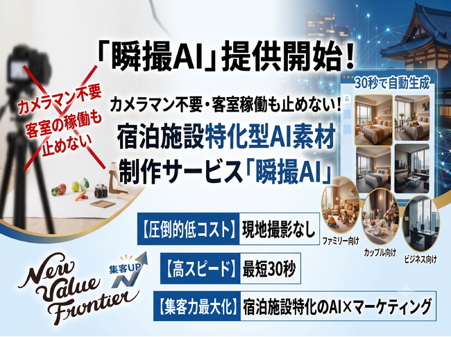 カメラマン不要・客室稼働も止めない！最先端AI×集客のプロが宿の魅力を最大化する、宿泊施設特化型AI素材制作サービス「瞬撮AI（しゅんさつAI）」を提供開始
