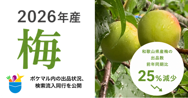 【2026年産 梅】ポケットマルシェ 和歌山県産梅の出品数が前年同期比25%減少