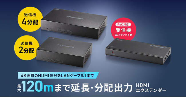 LANケーブルで4K映像を最大120m先へ延長・分配するHDMIエクステンダーを発売