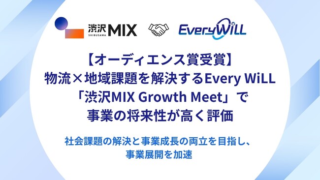 【オーディエンス賞受賞】物流×地域課題を解決するEvery WiLL、「渋沢MIX Growth Meet」で事業の将来性が高く評価