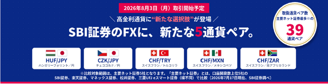 【SBI証券】SBI FXにおける5通貨ペア追加のお知らせ