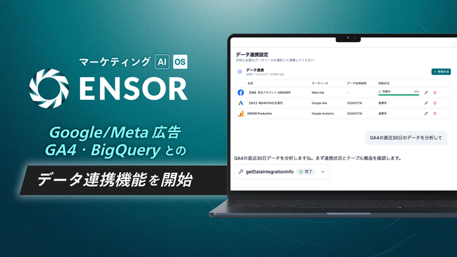マーケティングAI OS「ENSOR」、Google/Meta広告・GA4・BigQueryとのデータ自動連携/分析/ビジュアライズ機能をリリース