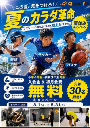 【夏休み限定】スポーツを頑張る子どもたちへ。“動ける身体”を育てる「クオリフィット大宮」が入会金・初月会費0円キャンペーンを開催