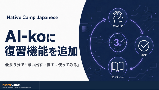 Native Camp Japanese、AI日本語講師「AI-ko」にレッスン復習機能を追加｜最長3分で「思い出す→直す→使ってみる」を実現