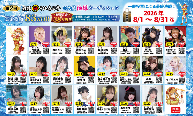 「油そば×アイドル」が飲食店を元気にする。 前年２万８７５票の話題企画が拡大！ 油そば春日亭『第2回 油姫オーディション』開催