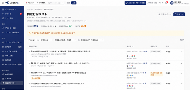 国産AIO（LLMO/GEO）ツール「DolphinX AIO」が、「比較記事打診リスト自動作成機能」をリリース｜ターゲットプロンプトの露出率向上に寄与する第三者比較記事を自動特定・収集