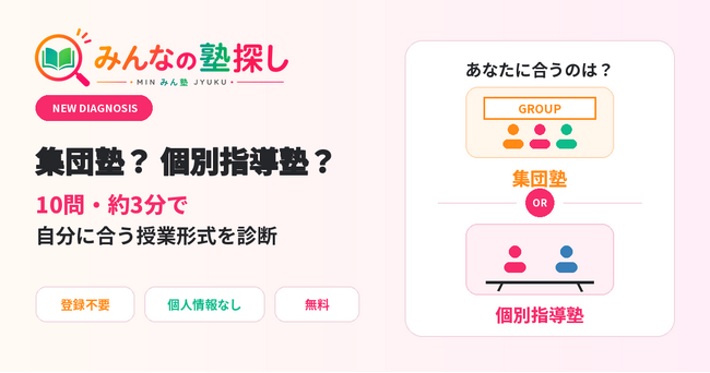 「みんなの塾探し」が集団塾・個別指導塾の適性診断を公開