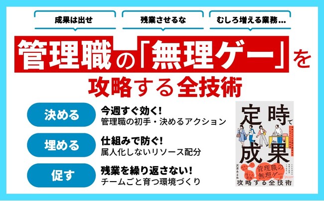 500以上の組織改革でわかった残業を減らすための全技術！若手の「管理職なりたくない問題」も解消する『定時で成果　残業ゼロでも目標を達成するチームづくりの教科書』が発売