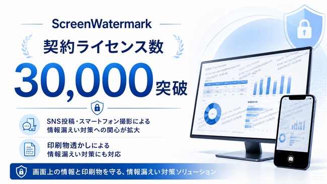 ScreenWatermarkの契約ライセンス数が30,000ライセンスを突破しました
